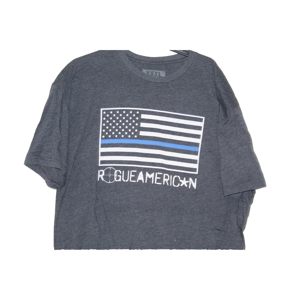 Rogue American Apparel Thin Blue Line Flag T Shirt Mens 3XL Gray Patriotic Graph